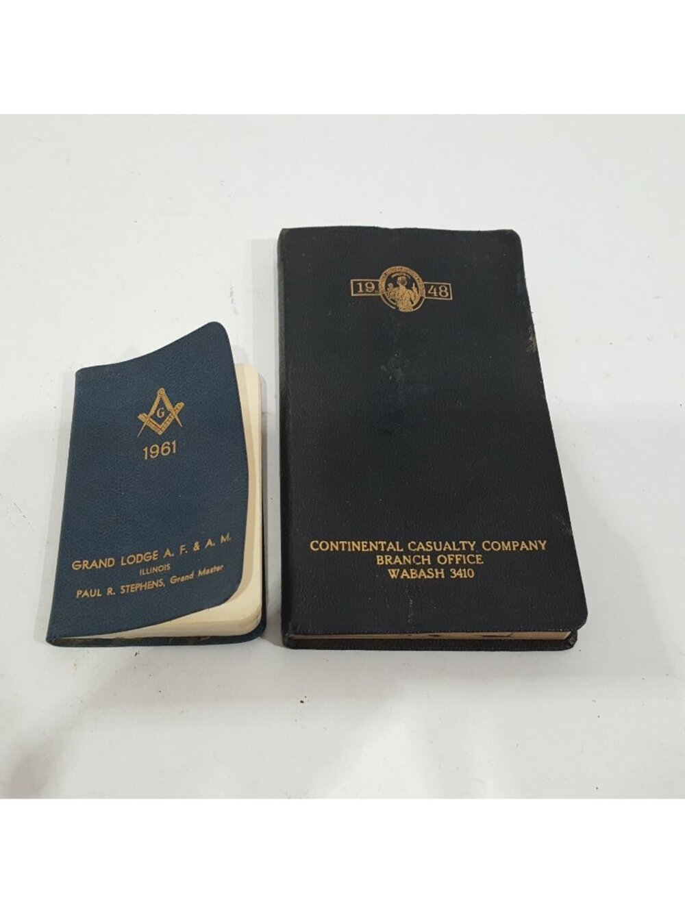 Pair Vintage Masonic Temple Insurance Date Book Planner Calendar Book 1948 1961